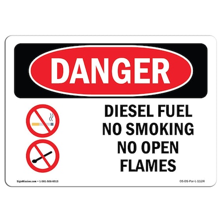OSHA Danger, Diesel Fuel No Smoking No Open Flames, 10in X 7in Rigid Plastic
